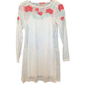 Lulumari Anthropologie Floral Lace Mini Dress Size S Sheer Beachy Vaca Boho Y2K‎